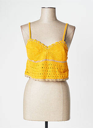 Top stretch sans manche jaune ICHI femme