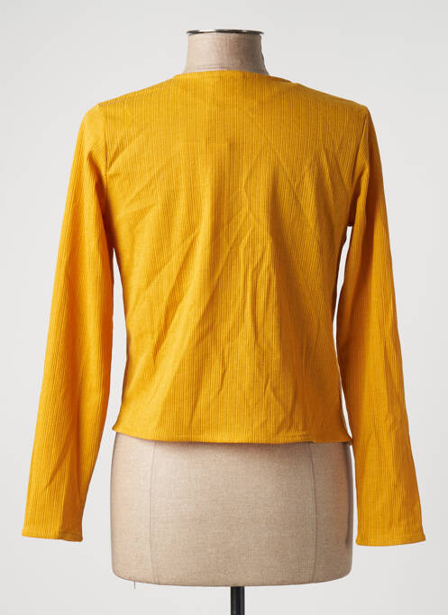 Gilet manches longues col v jaune ICHI femme