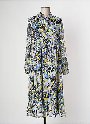Robe mi-longue imprimé fantaisie manches longues bleu ICHI femme