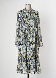 Robe mi-longue imprimé fantaisie manches longues bleu ICHI femme
