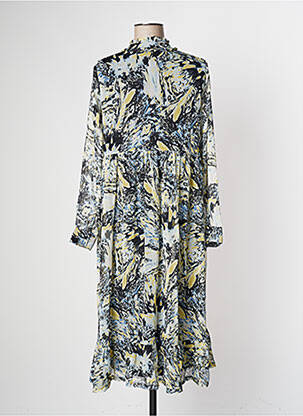Robe mi-longue imprimé fantaisie manches longues bleu ICHI femme