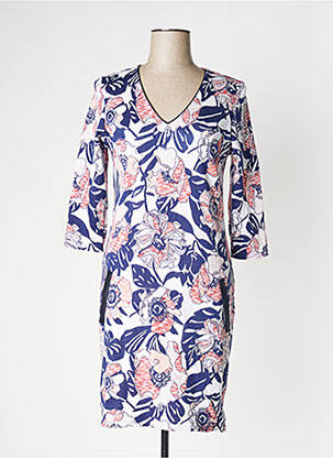 Robe mi-longue imprimé fleurs manches 3/4 bleu LE SINGE DE JULIE femme