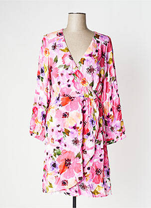 Robe mi-longue imprimé fleurs manches longues rose LA PETITE ETOILE femme