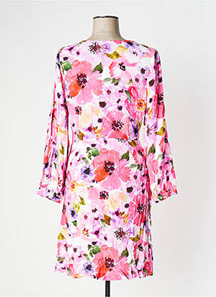 Robe mi-longue imprimé fleurs manches longues rose LA PETITE ETOILE femme