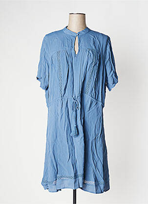 Robe mi-longue tissage crêpe manches courtes bleu ICHI femme