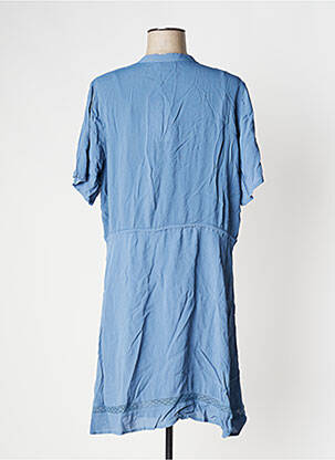Robe mi-longue tissage crêpe manches courtes bleu ICHI femme