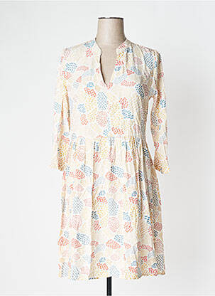 Robe mi-longue manches 3/4 manches 3/4 beige PAKO LITTO femme