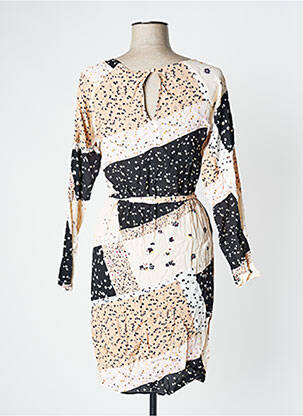 Robe mi-longue imprimé fleurs manches longues beige ICHI femme