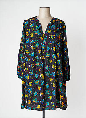 Robe mi-longue imprimé fantaisie manches longues noir PAKO LITTO femme