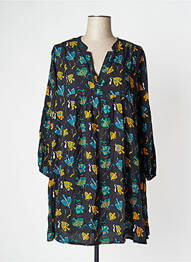 Robe mi-longue imprimé fantaisie manches longues noir PAKO LITTO femme