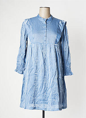Robe courte coupe évasée manches longues bleu ORFEO femme