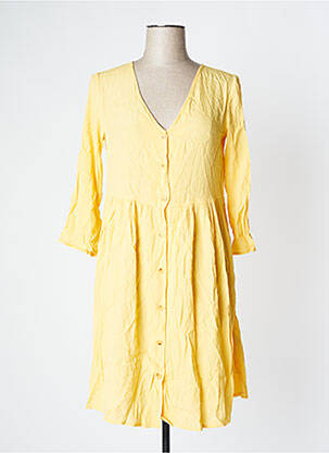 Robe courte manches 3/4 manches 3/4 jaune ICHI femme