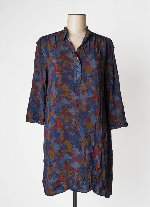 Robe mi-longue coupe fluide manches longues bleu HARRIS WILSON femme
