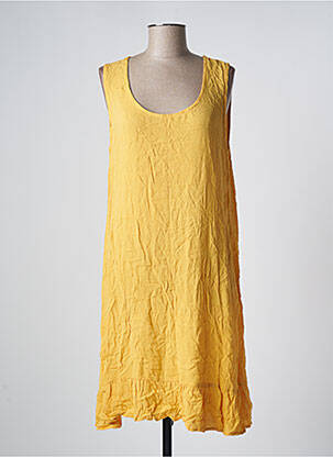 Robe mi-longue coupe fluide sans manche jaune ICHI femme
