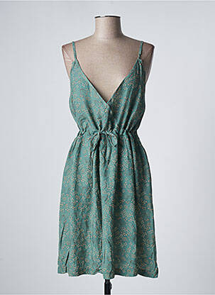 Robe mi-longue imprimé fleurs fines bretelles vert PAKO LITTO femme