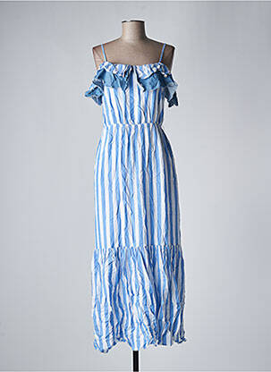 Robe longue manches bretelles ajustables fines bretelles bleu SALSA femme