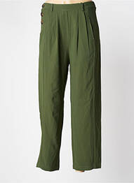 Pantalon droit tissage popeline taille normale vert ORFEO femme