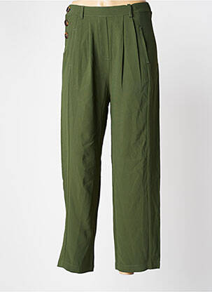 Pantalon droit tissage popeline taille normale vert ORFEO femme