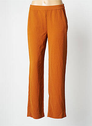 Pantalon droit tissage popeline taille normale marron ICHI femme