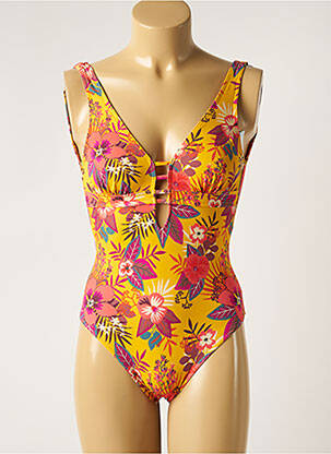 Maillot de bain 1 pièce effet matière satinée haut triangles jaune LOLITA ANGELS femme
