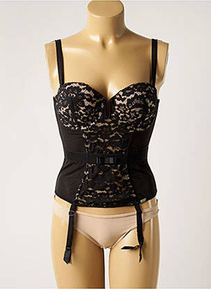 Guêpière/porte-jarretelle effet matière satinée noir ROSY femme