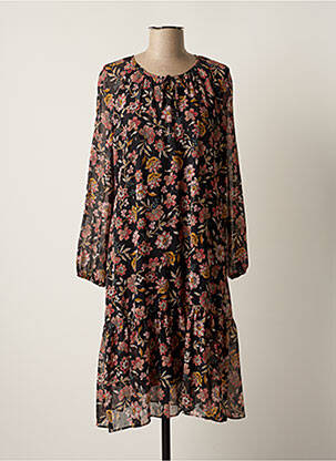 Robe mi-longue imprimé fleurs manches longues noir GRIFFON femme