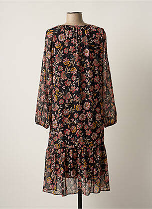 Robe mi-longue imprimé fleurs manches longues noir GRIFFON femme