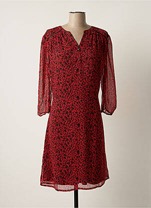 Robe mi-longue imprimé fleurs manches 3/4 rouge CHRISTINE LAURE femme