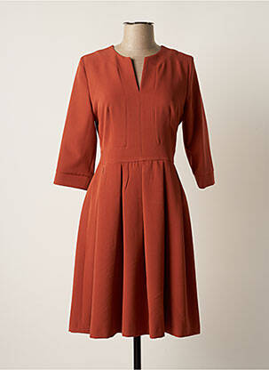 Robe mi-longue manches 3/4 manches 3/4 orange COTTONADE femme