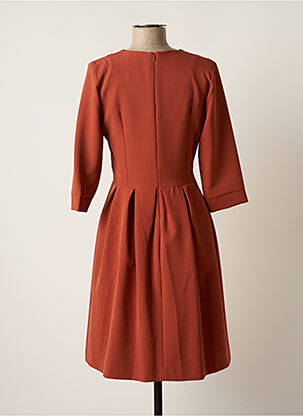 Robe mi-longue manches 3/4 manches 3/4 orange COTTONADE femme