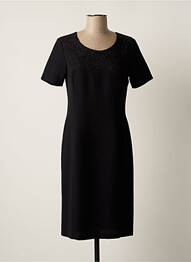 Robe mi-longue tissage crêpe manches courtes noir GEVANA femme
