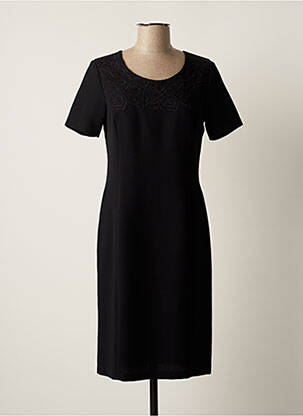 Robe mi-longue tissage crêpe manches courtes noir GEVANA femme