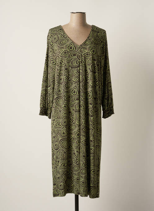 Robe mi-longue imprimé fantaisie manches longues vert CISO femme