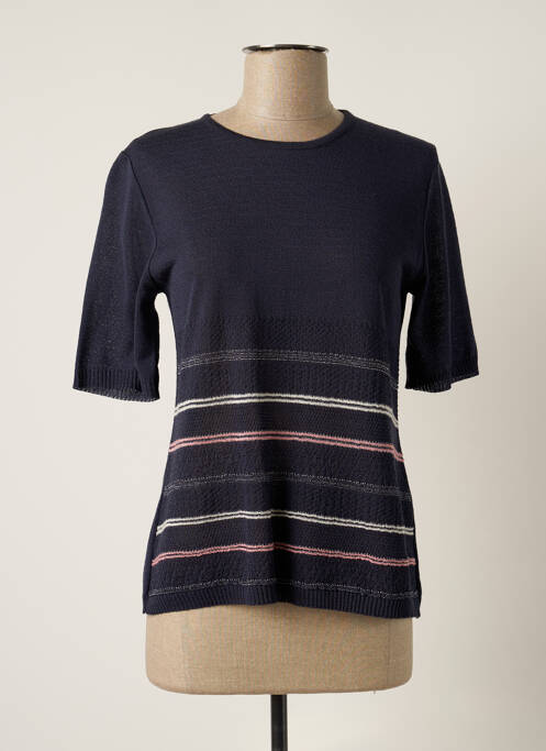 Pull finition bords-côtes manches courtes bleu GRIFFON femme
