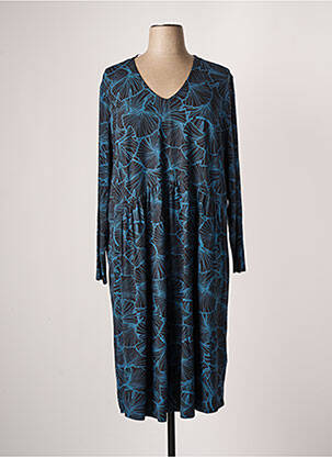 Robe mi-longue imprimé fleurs manches longues bleu CISO femme