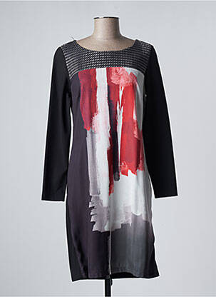 Robe mi-longue imprimé fantaisie manches longues noir PAUSE CAFE femme