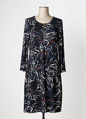 Robe mi-longue imprimé fantaisie manches longues bleu K-DESIGN femme
