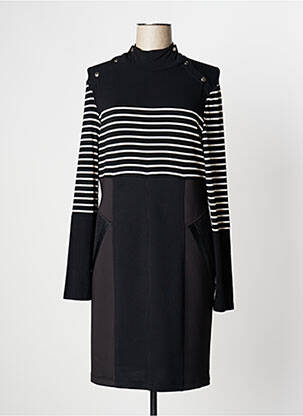 Robe mi-longue manches longues manches longues noir LESLIE femme