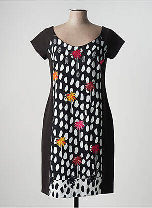 Robe mi-longue imprimé fantaisie manches courtes noir FUEGO WOMAN femme