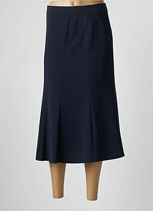 Jupe mi-longue coupe droite évasée sur le bas bleu BASLER femme