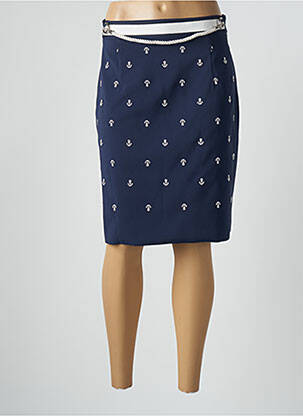 Jupe mi-longue fermeture zip latéral bleu POUPEE CHIC femme