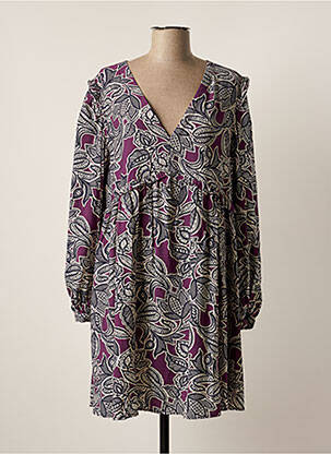 Robe mi-longue imprimé fantaisie manches longues violet GRACE & MILA femme