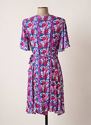 Robe mi-longue imprimé fleurs manches courtes bleu ESCANDELLE femme