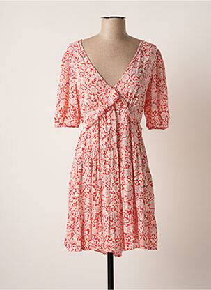 Robe mi-longue coupe évasée manches courtes rouge GOA femme