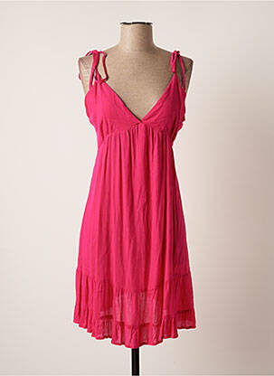 Robe mi-longue tissage crêpe fines bretelles rose LILI & LALA femme
