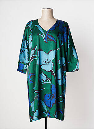 Robe mi-longue imprimé fleurs manches 3/4 vert POISSONS BLANCS femme