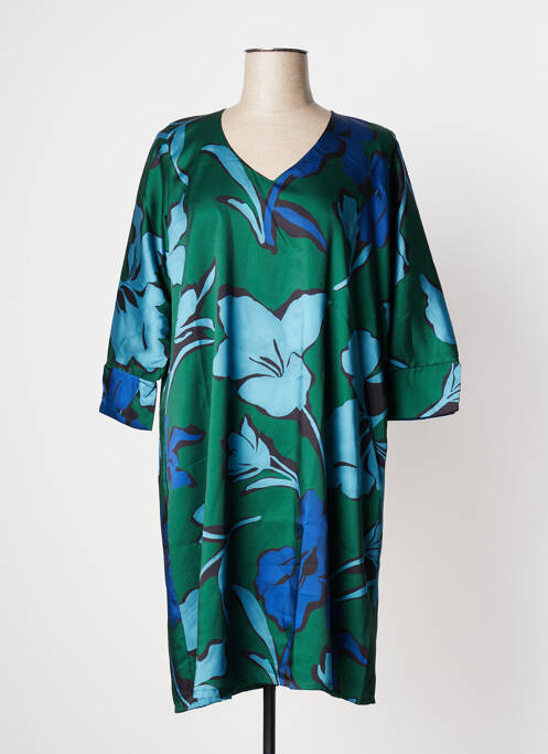 Robe mi-longue coupe fluide manches 3/4 vert POISSONS BLANCS femme
