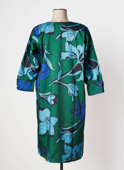 Robe mi-longue coupe fluide manches 3/4 vert POISSONS BLANCS femme