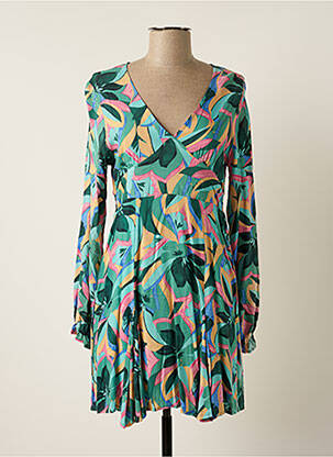 Robe courte coupe évasée manches longues vert CHERRY PARIS femme