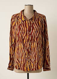 Chemisier tissage popeline manches longues marron ICHI femme